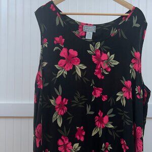 Jane Ashley Black Floral Sleeveless Maxi Dress Pink Flowers Tropical Print 3X